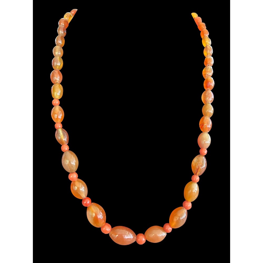 Vintage Carnelian Agate Beaded Necklace Natural Orange Gemstone 24 Inch Boho